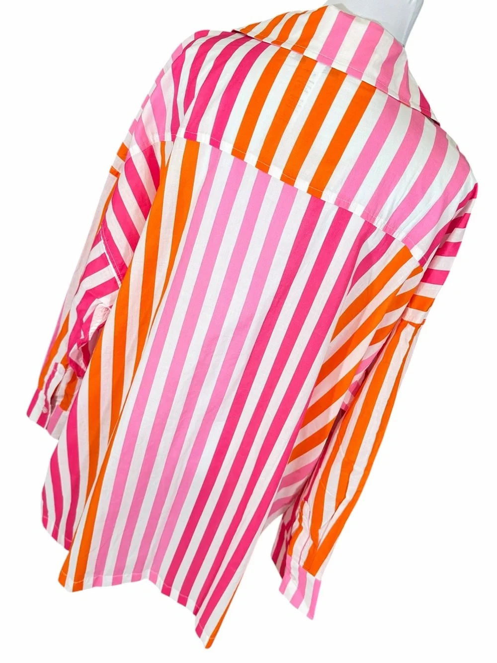 Beach Riot Alexa Coverup Button Down 100% Cotton Stripes Pink Orange Beach Swim